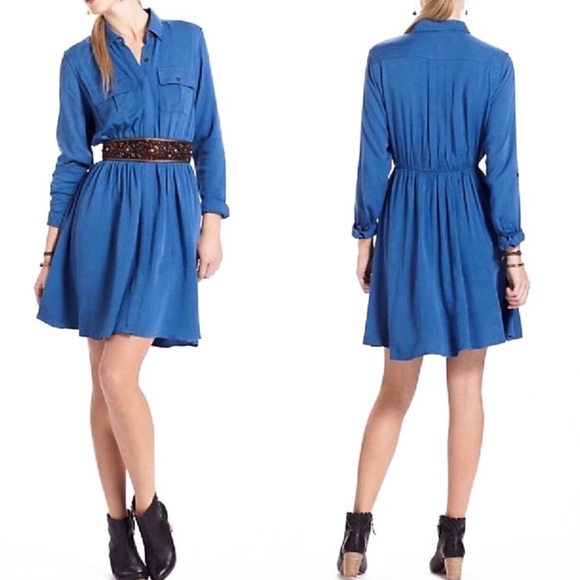 Anthropologie Maeve Dakota Blue Shirt Dress Size S - Picture 2 of 7